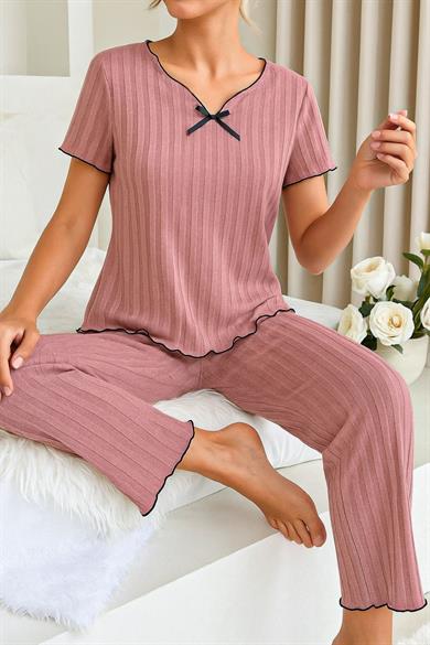 Bella Notte Gül Kurusu Kısa Kollu Pamuklu Pijama Takımı 7339