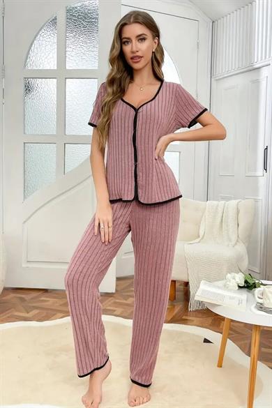 Bella Notte Gül Kurusu Kısa Kollu Pamuklu Pijama Takımı 77139
