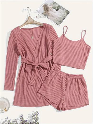 Bella Notte Gül Kurusu Pamuklu 3 Parça Sabahlık ve Pijama Takımı 7599