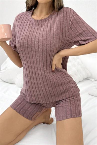 Bella Notte Gül Kurusu Pamuklu Kısa Kollu Şort Takım 7593