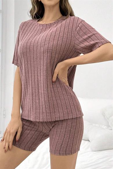 Bella Notte Gül Kurusu Pamuklu Kısa Kollu Şort Takım 7593