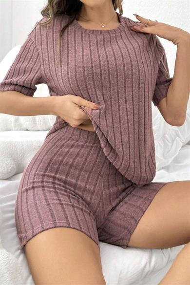 Bella Notte Gül Kurusu Pamuklu Kısa Kollu Şort Takım 7593