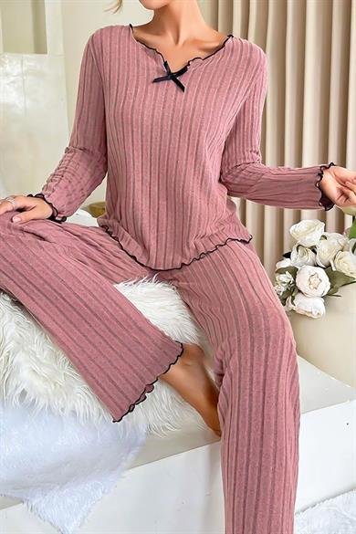 Bella Notte Gül Kurusu Uzun Kollu Pamuklu Pijama Takımı 7067