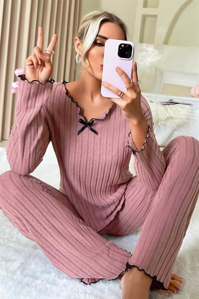 Bella Notte Gül Kurusu Uzun Kollu Pamuklu Pijama Takımı 7067