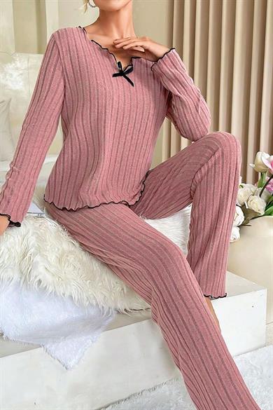 Bella Notte Gül Kurusu Uzun Kollu Pamuklu Pijama Takımı 7067