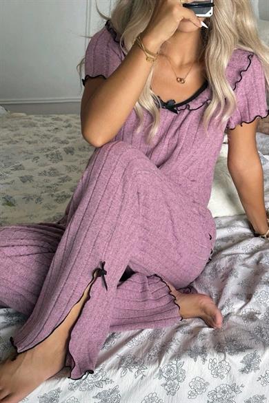 Bella Notte Gül Kurusu Volanlı Kenar Rahat Pijama Takımı 7383