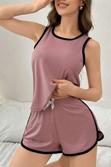 Bella Notte Gülkurusu Kolsuz Pamuklu Şort Takım 7802