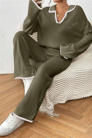 Bella Notte Haki V Yaka Triko Takım 77315