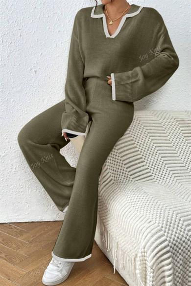 Bella Notte Haki V Yaka Triko Takım 77315