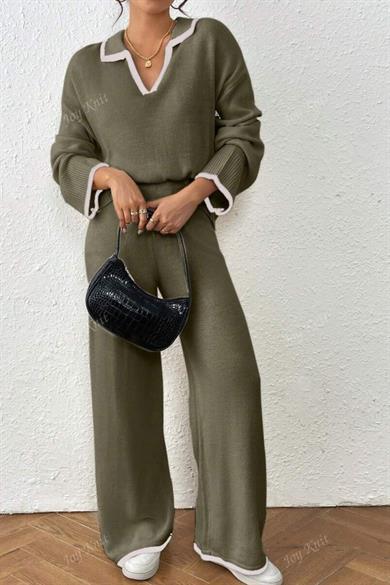 Bella Notte Haki V Yaka Triko Takım 77315