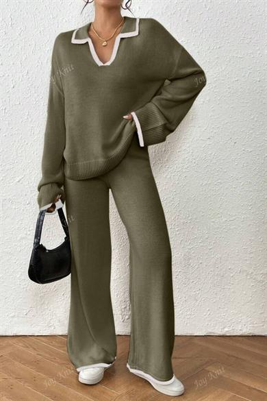 Bella Notte Haki V Yaka Triko Takım 77315