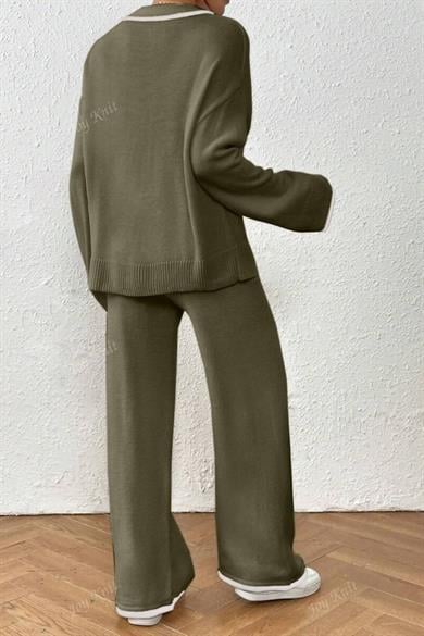 Bella Notte Haki V Yaka Triko Takım 77315