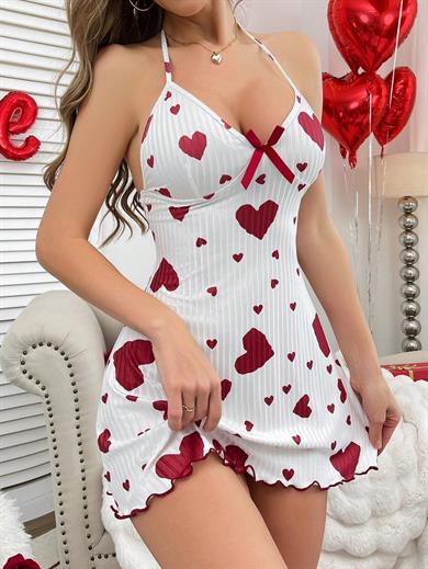 Bella Notte Kalp Desenli Pamuklu Mini Gecelik 15931