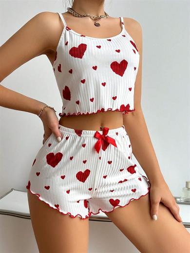 Bella Notte Kalp Desenli Pamuklu Pijama Takımı 7595