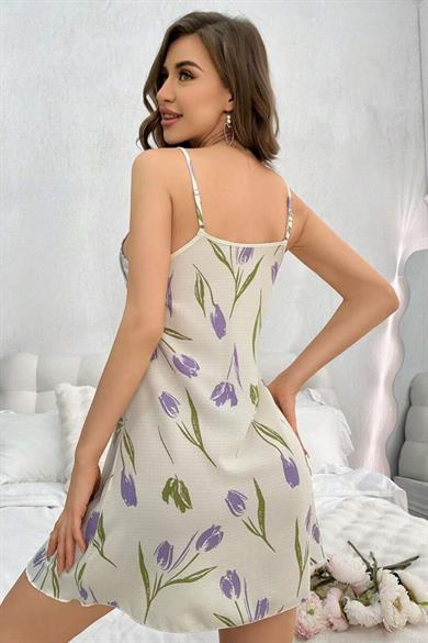 Bella Notte Off-White Tulip Patterned Nightgown 15728