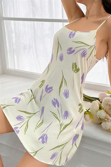 Bella Notte Off-White Tulip Patterned Nightgown 15728