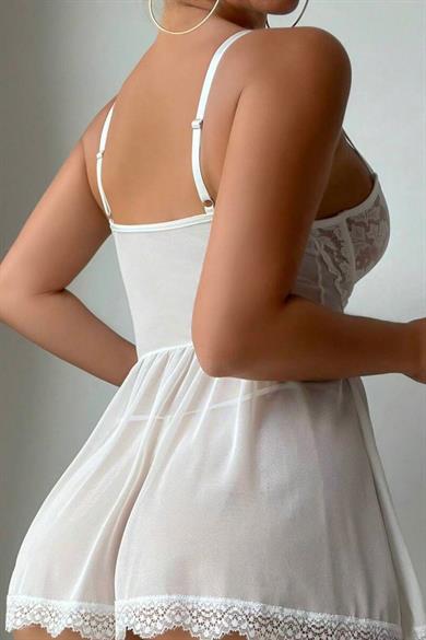 Bella Notte Off White Knit Detailed Nightgown 15697
