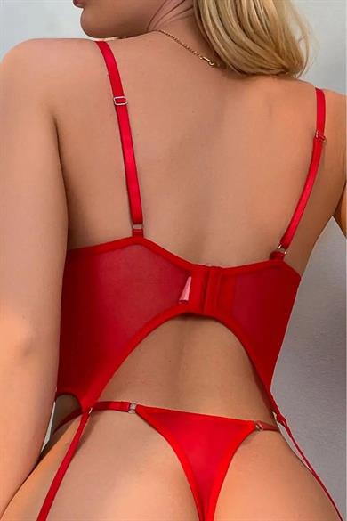 Bella Notte Kırmızı Bağcıklı Fantezi Jartiyer Takım ED-16521