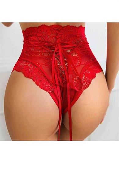 Bella Notte Red Lace High Waist Ribbon Fantasy Panties 18004