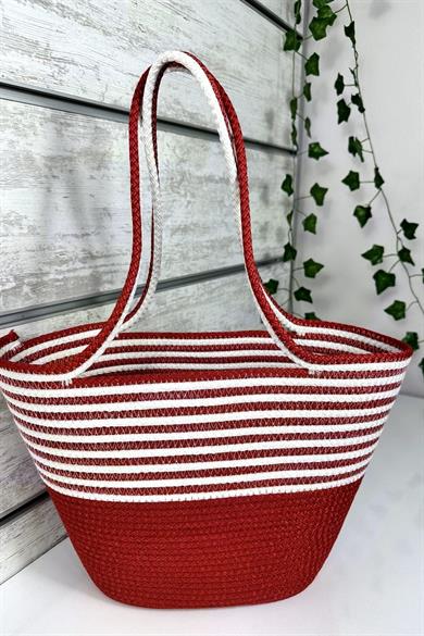 Bella Notte Red Striped Handmade Casual/Beach Bag 8015