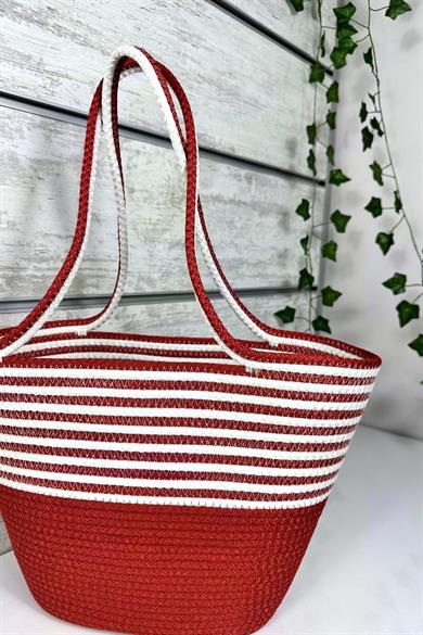 Bella Notte Red Striped Handmade Casual/Beach Bag 8015