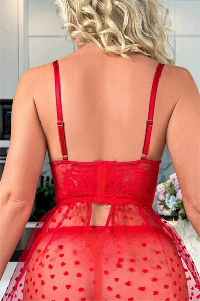 Bella Notte Red Heart Patterned Strap Nightgown 15592