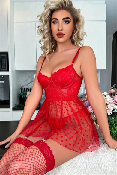 Bella Notte Red Heart Patterned Strap Nightgown 15592