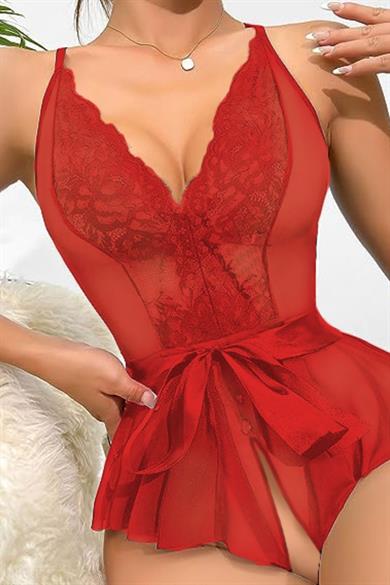 Bella Notte Red Very Sexy Belted Nightgown 15053
