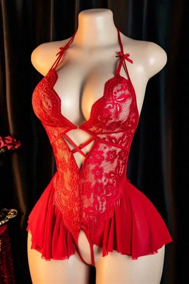 Bella Notte Kırmızı Özel Bölgesi Açık Fantezi Babydoll 15129