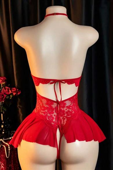Bella Notte Kırmızı Özel Bölgesi Açık Fantezi Babydoll 15129