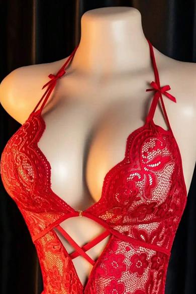 Bella Notte Kırmızı Özel Bölgesi Açık Fantezi Babydoll 15129
