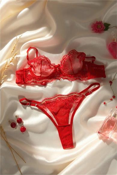 Bella Notte Kırmızı Sim Detaylı Sütyen Takımı 19030