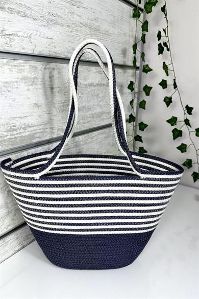 Bella Notte Navy Blue Striped Handmade Casual/Beach Bag 8010