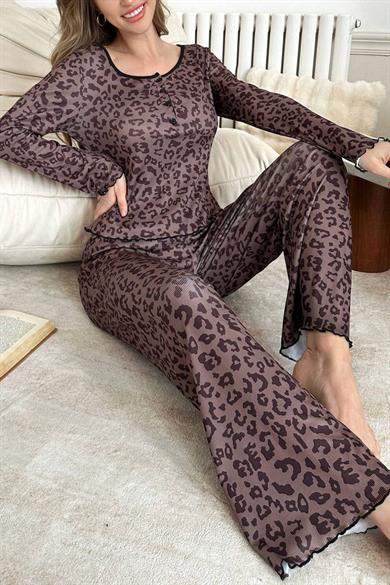 Bella Notte Leopar Bisiklet Yaka Ev İçi Pijama Takımı 7129