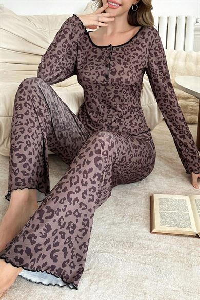 Bella Notte Leopar Bisiklet Yaka Ev İçi Pijama Takımı 7129