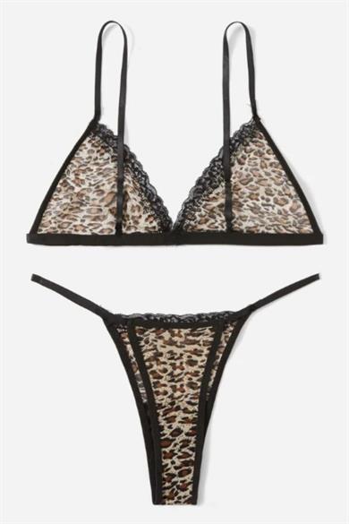 بيلا نوت ليوبارد مجموعة سراويل حمالة صدر مفصلة من الدانتيل 16039