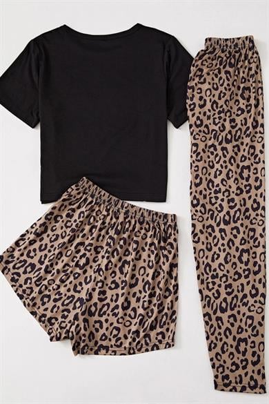 Bella Notte Leopar Pamuklu 3lü Pijama Takımı 7715