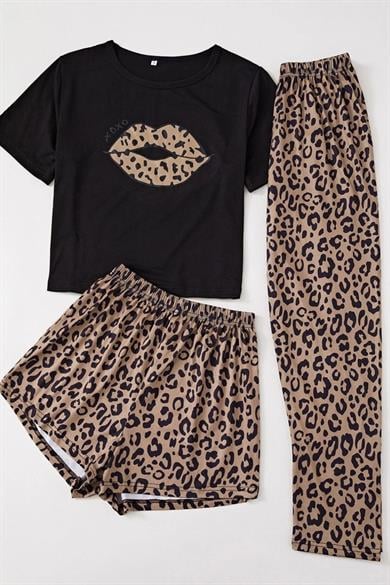 Bella Notte Leopar Pamuklu 3lü Pijama Takımı 7715