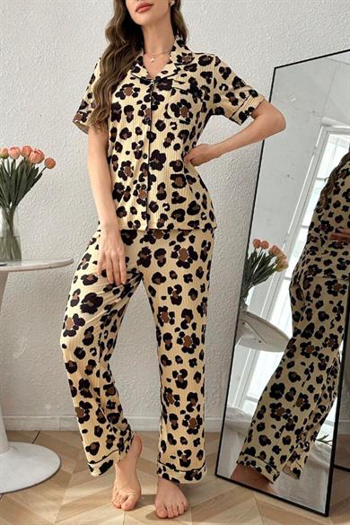 Bella Notte Leopar Vahşi Şıklık Gömlek Model Pijama Takımı 7321