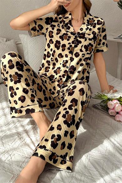 Bella Notte Leopar Vahşi Şıklık Gömlek Model Pijama Takımı 7321