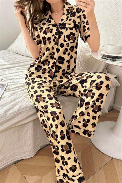 Bella Notte Leopar Vahşi Şıklık Gömlek Model Pijama Takımı 7321