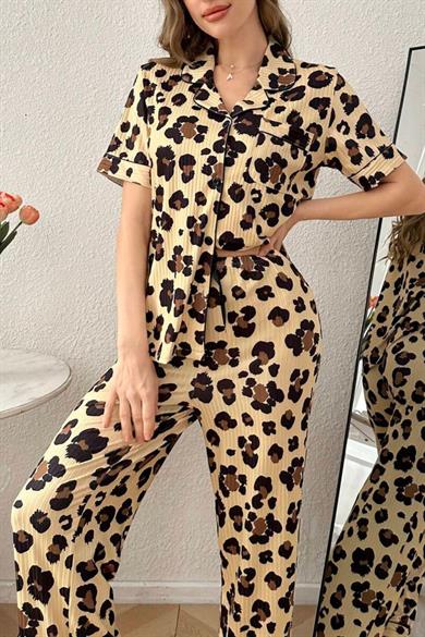 Bella Notte Leopar Vahşi Şıklık Gömlek Model Pijama Takımı 7321