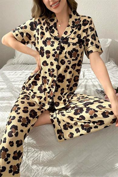 Bella Notte Leopar Vahşi Şıklık Gömlek Model Pijama Takımı 7321