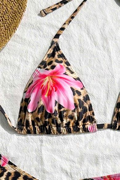 Bella Notte Leopar Zambak Baskılı Pareolu Bikini Takım M-9035