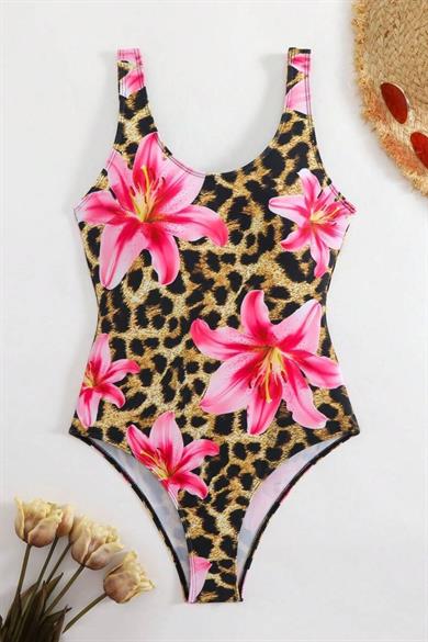 Bella Notte Leopar Zambak Baskılı Tek Parça Mayo M-9033