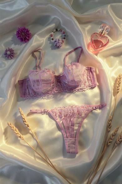 Bella Notte Lila İşlemeli Romantik Sütyen Takımı 19033