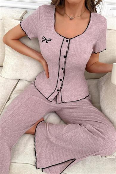 Bella Notte Lila Pamuklu Düğmeli Pijama Takımı 7387