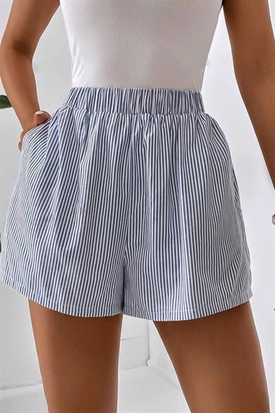Bella Notte Blue Striped Patterned Elastic Shorts 7562
