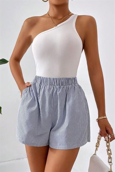 Bella Notte Blue Striped Patterned Elastic Shorts 7562