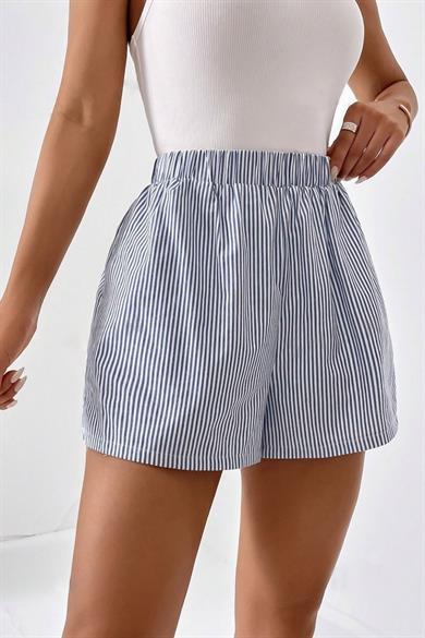 Bella Notte Blue Striped Patterned Elastic Shorts 7562